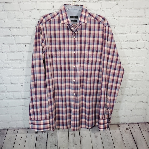 Hugo Boss Other - Hugo boss regular fit plaid purple lavender shirt